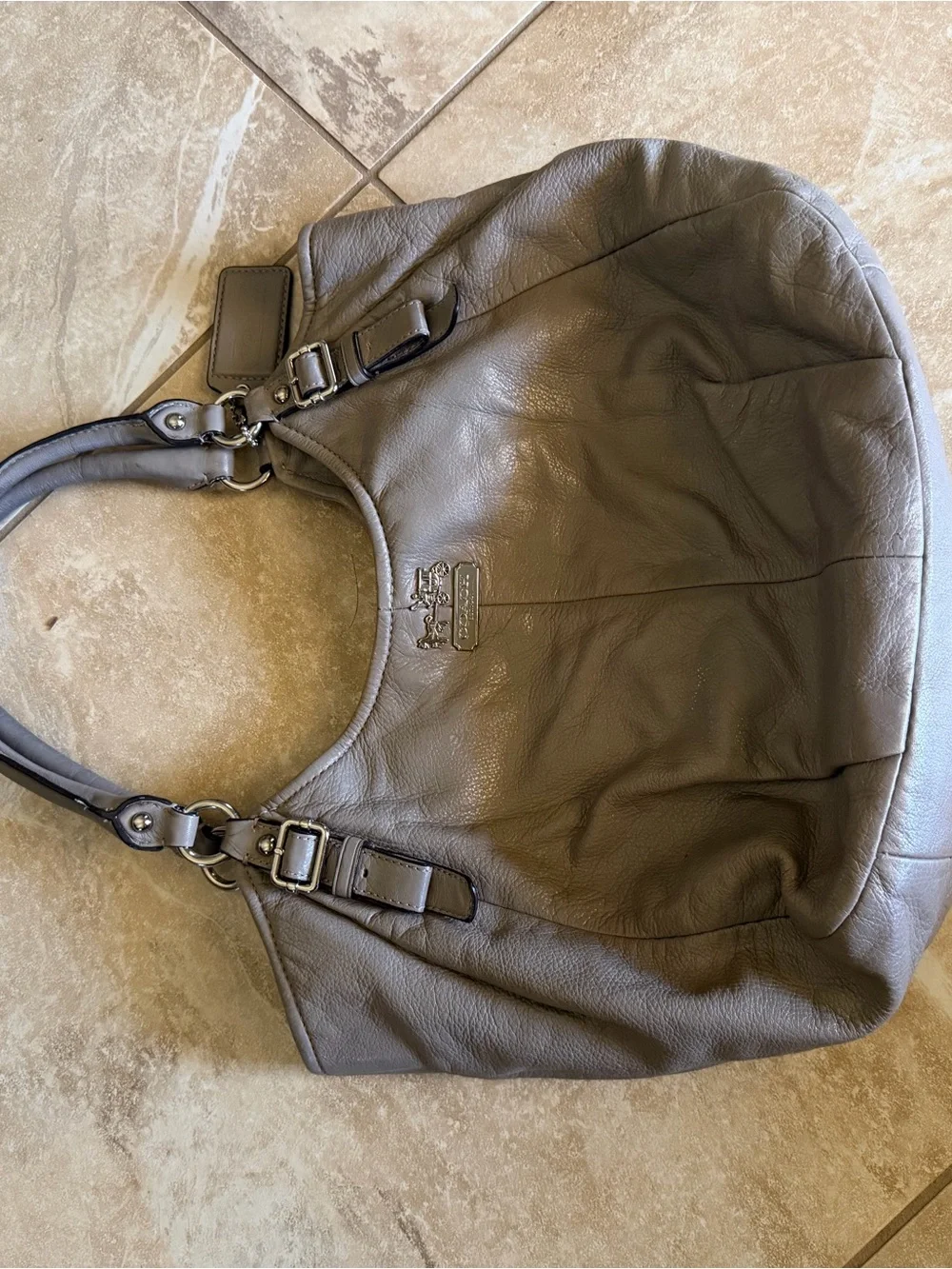 Coach Silver-Gray Leather Hobo Bag